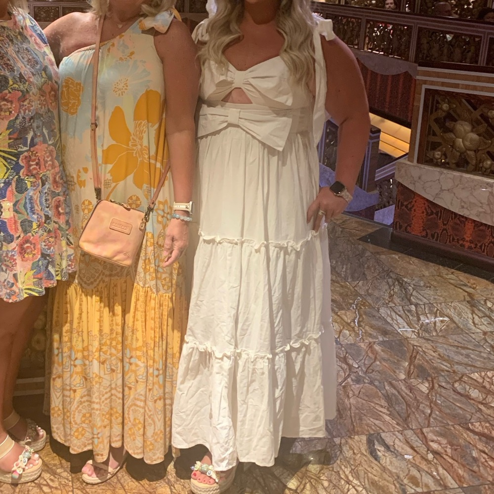 Petal & Pup White Bow-Tie Tiered Maxi Dress